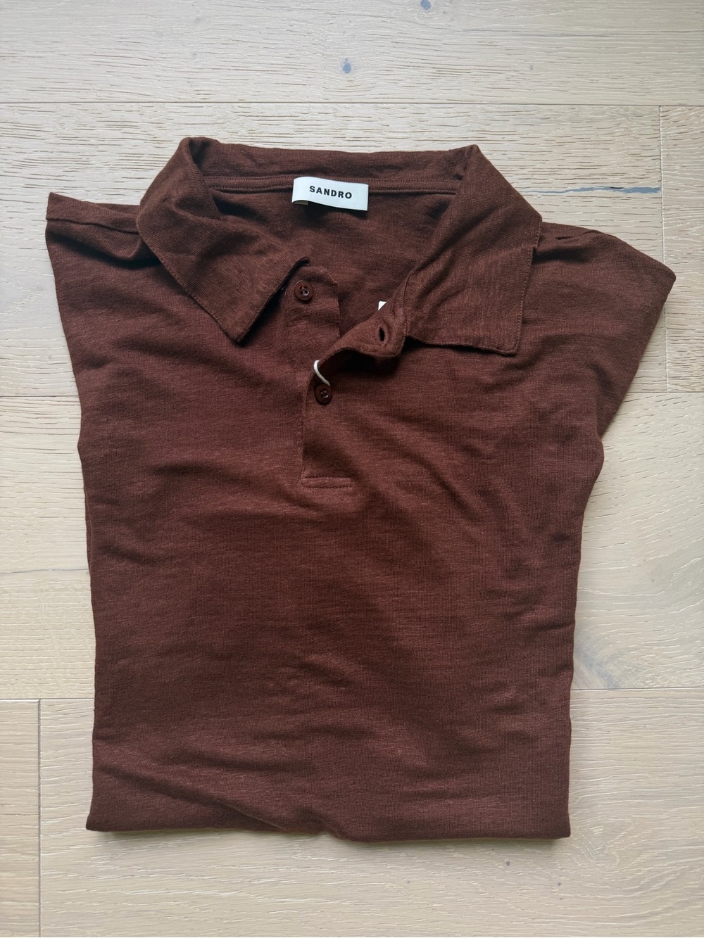Sandro Men’s Brown Linen Polo Shirt XXL NWT
